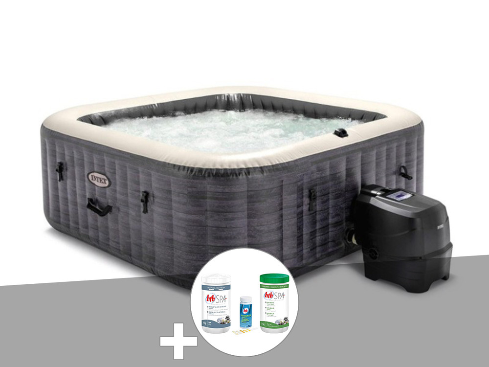 Kit spa gonflable purespa ardoise carré bulles 6 places + kit traitement brome