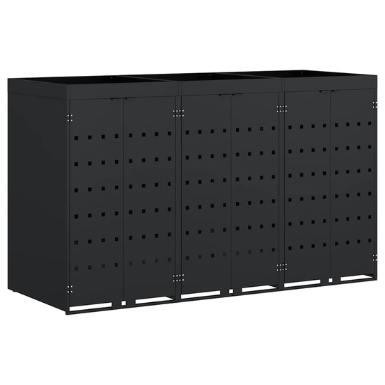 Rangement de poubelle à roulettes pour 3 poubelles noir