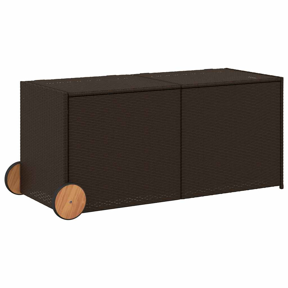 Boîte de rangement de jardin et roues marron 283l poly rotin