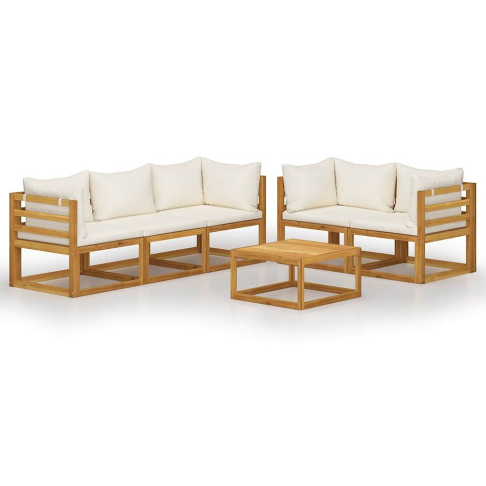 Salon de jardin 6 pcs avec coussin crème bois d'acacia solide