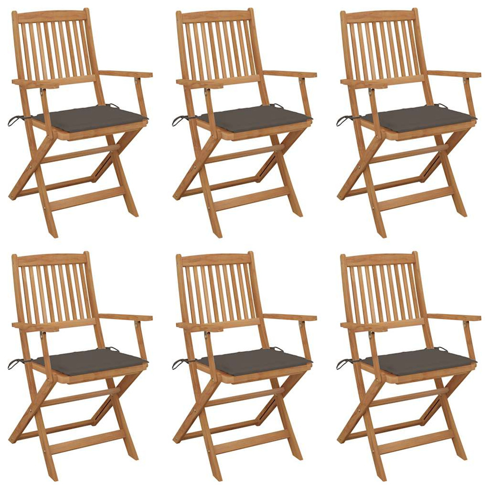 Chaises pliables de jardin lot de 6 avec coussins bois d'acacia