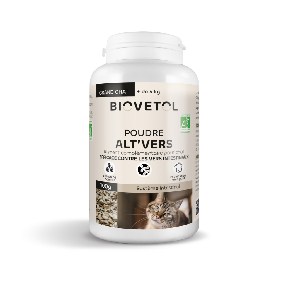 Poudre alt'vers grand chat bio 100g
