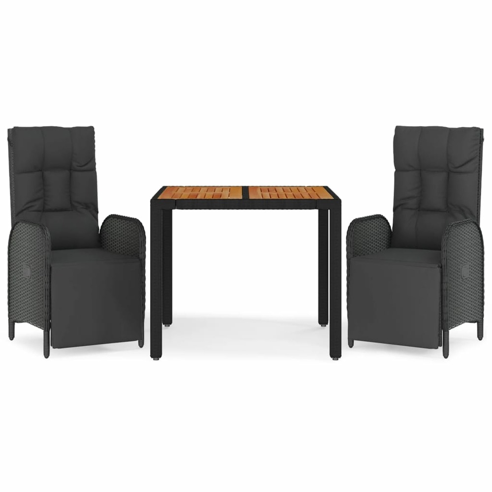 Ensemble à manger de jardin avec coussins 3 pcs noir