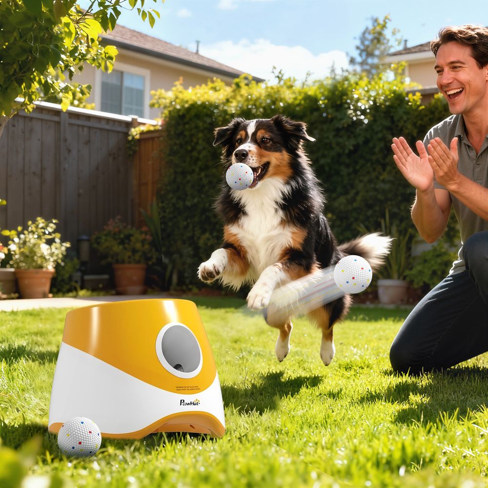 Lanceur de balles automatique pour chien en abs orange avec 3 distances de tir pour jeux au jardin et à la maison