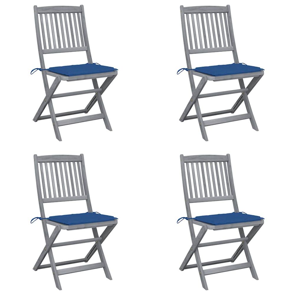 Chaises pliantes 4 pièces avec coussins en bois d'acacia massif