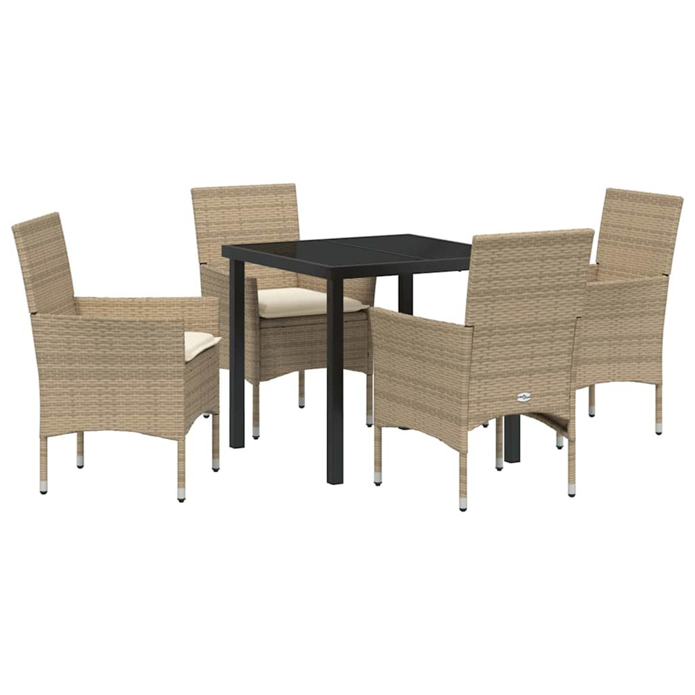 Ensemble de salle à manger pour jardin 5 pcs beige polyrotin