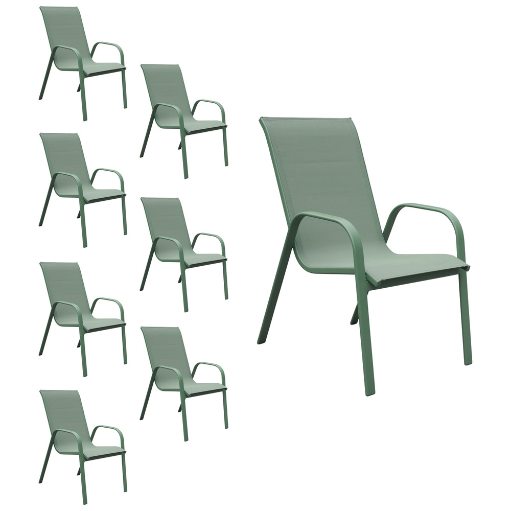 Lot de 8 chaises marbella en textilène vert sauge - aluminium vert sauge