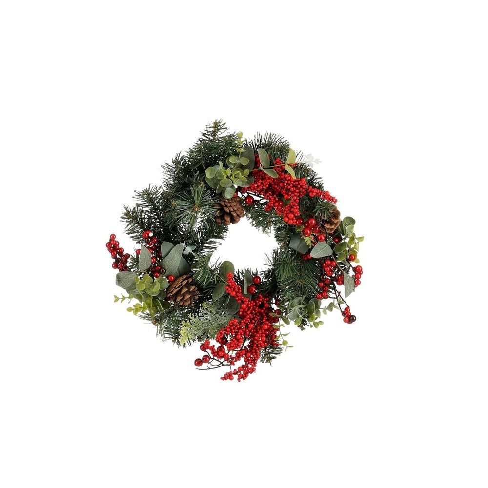 Mica decorations harvey couronne de noël artificielle avec pommes de pin - h11 x ø40 cm - rouge