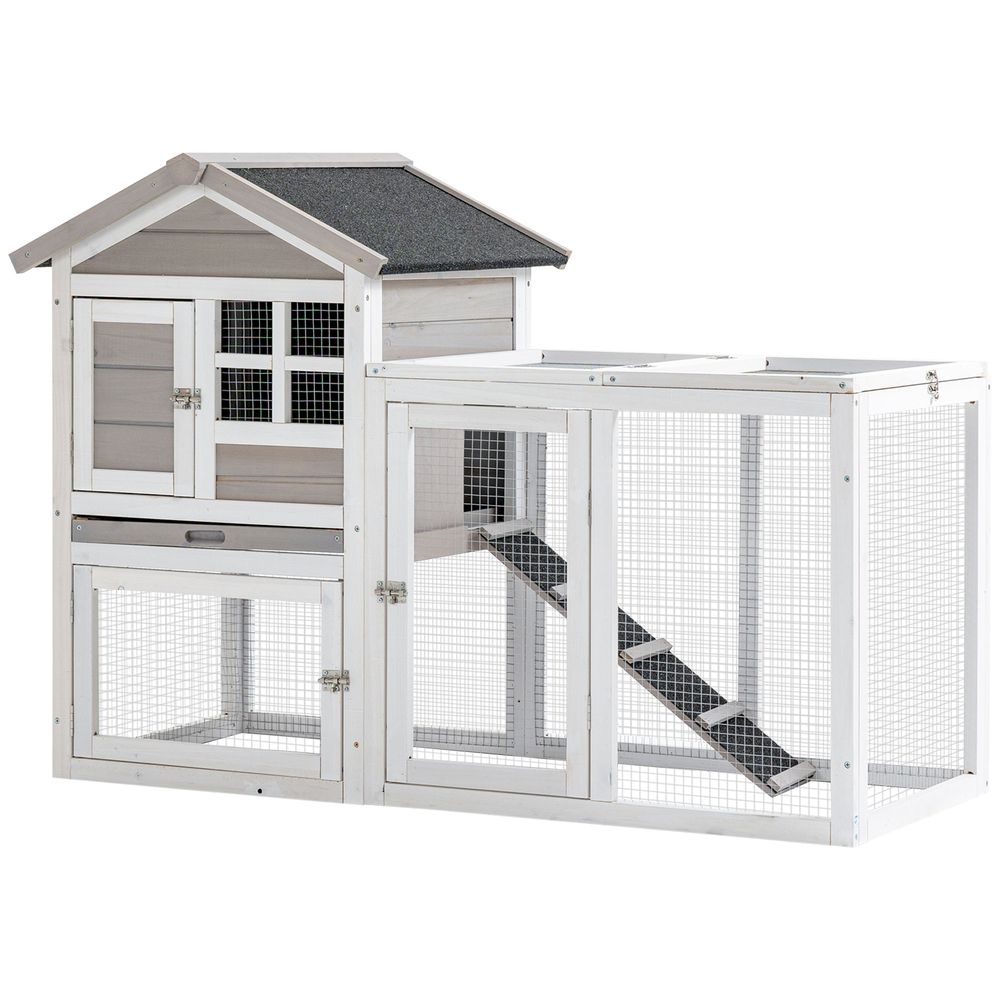 Clapier cottage bois extérieur combinable avec rampe enclos toit bitumé gris blanc