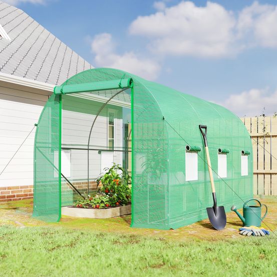 Serre tunnel de jardin pe 140 g/m² 400 x 200 x 200 cm verte 8 m² porte et 6 fenêtres - comfortxl outdoor living