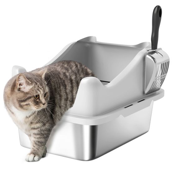 Bac à litière acier inoxydable pour chatons confort 43.1cm gris