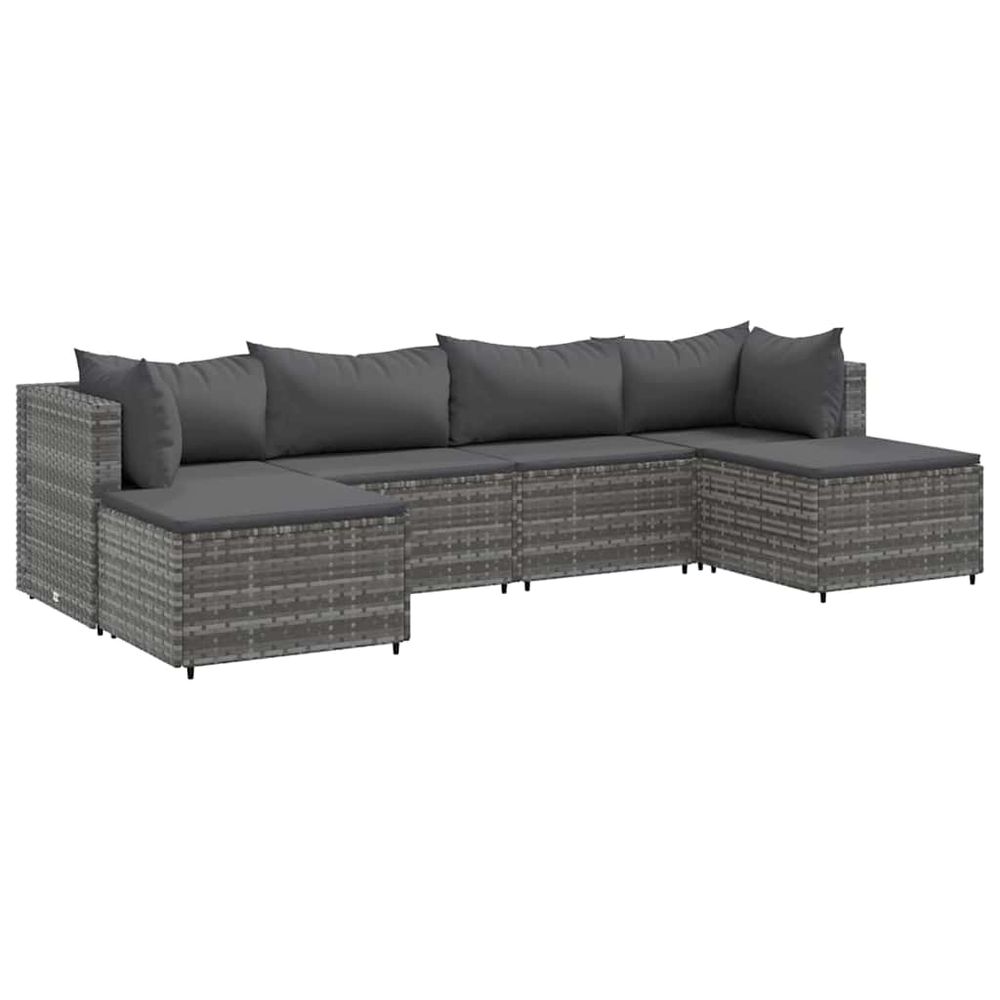 Salon de jardin 6 pcs avec coussins gris résine tressée