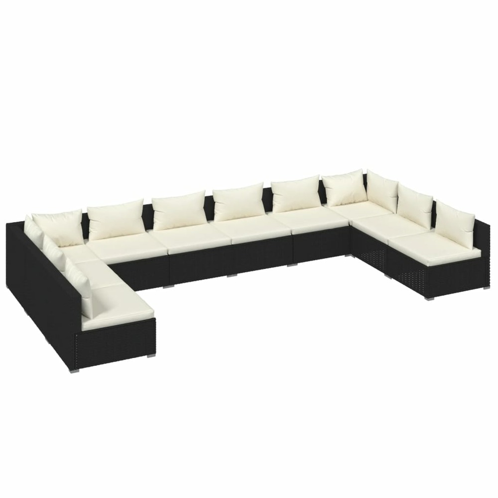 Salon de jardin meuble d'extérieur ensemble de mobilier 10 pièces avec coussins résine tressée noir
