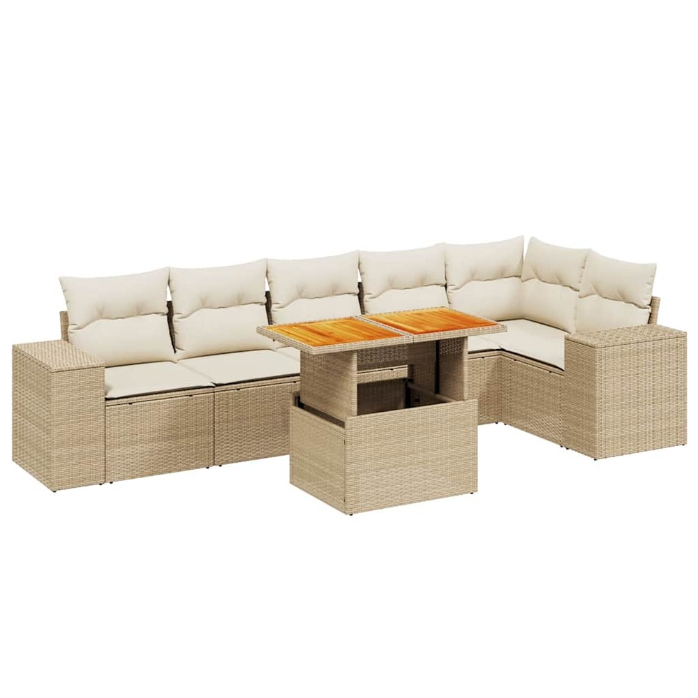 Salon de jardin avec coussins 7 pcs beige résine tressée