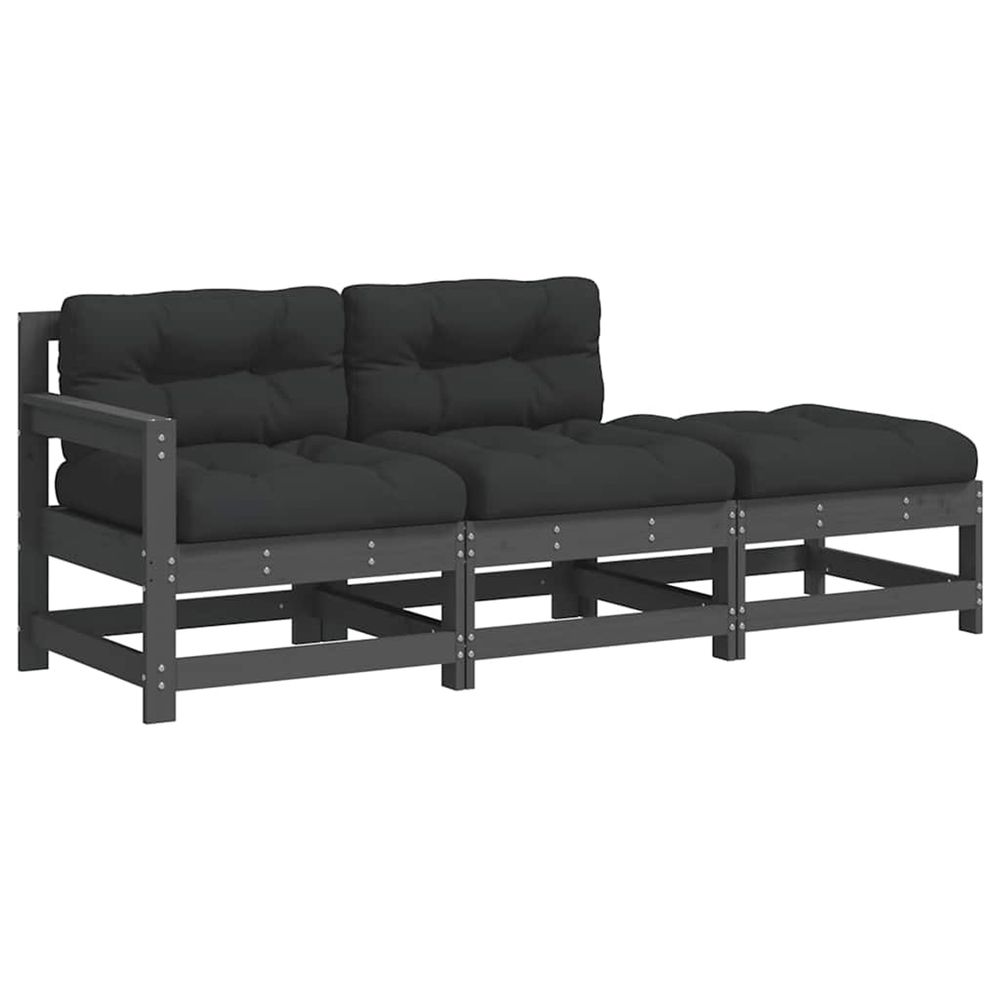 Salon de jardin 3 pcs avec coussins gris bois massif