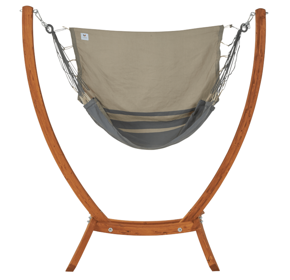 Set chaise hamac anthracite/taupe + support bois - set ékilibre -certifié fsc mix 165x140cm