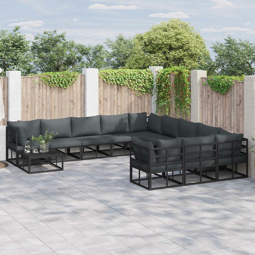 Ensemble de canapé de jardin avec coussin 12 pcs noir aluminium