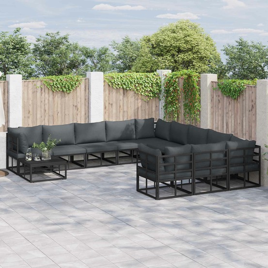 Ensemble de canapé de jardin avec coussin 12 pcs noir aluminium