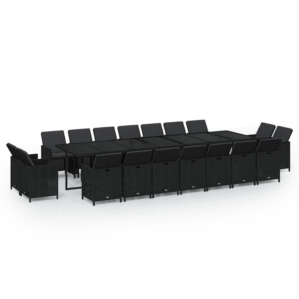 Ensemble à manger de jardin coussins 19 pcs résine tressée noir