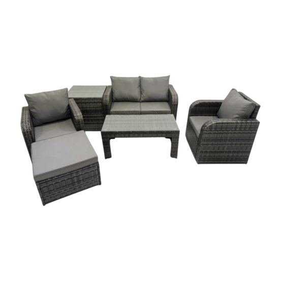 Ensemble de meubles de jardin en polyrotin avec table basse rectangulaire grand tabouret canapé d'amour table d'appoint