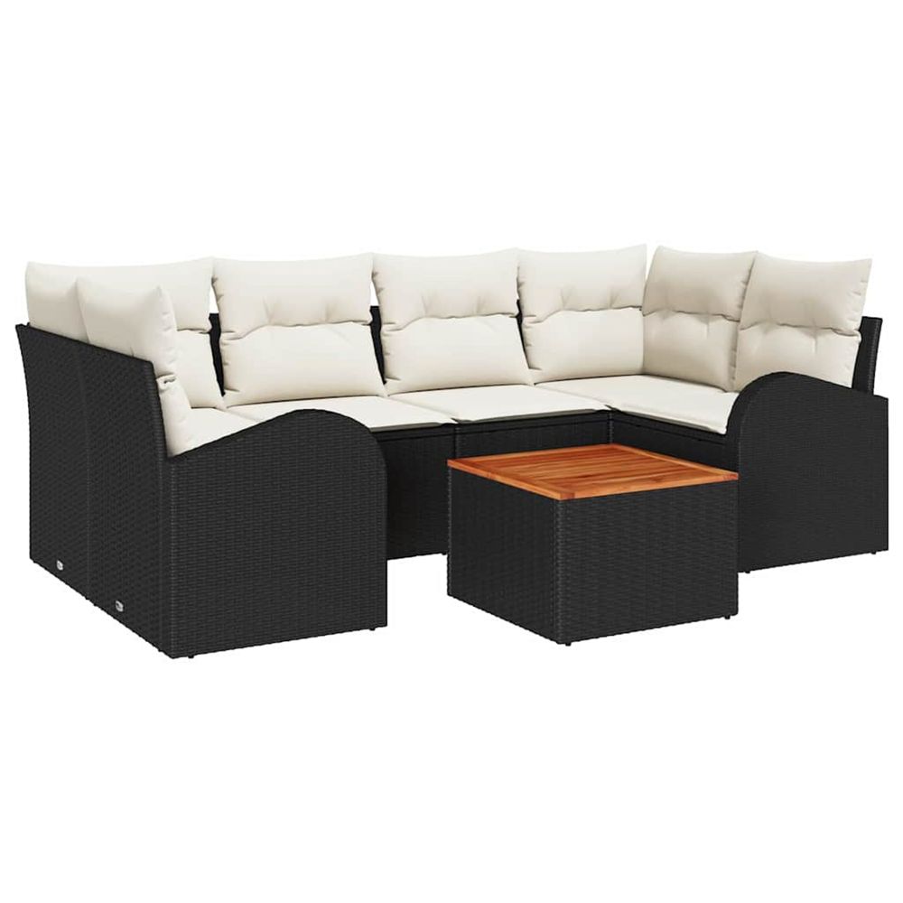 Ensemble de canapé de jardin 7 pc noir et crème polyrotin
