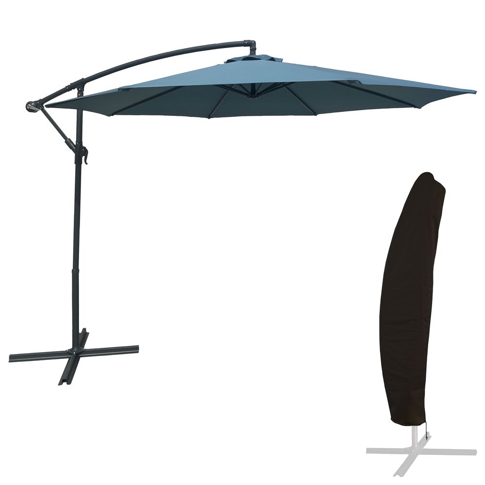 Parasol déporté oahu rond 3m de diamètre bleu gris + housse