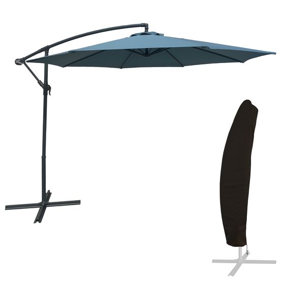 Parasol déporté oahu rond 3m de diamètre bleu gris + housse