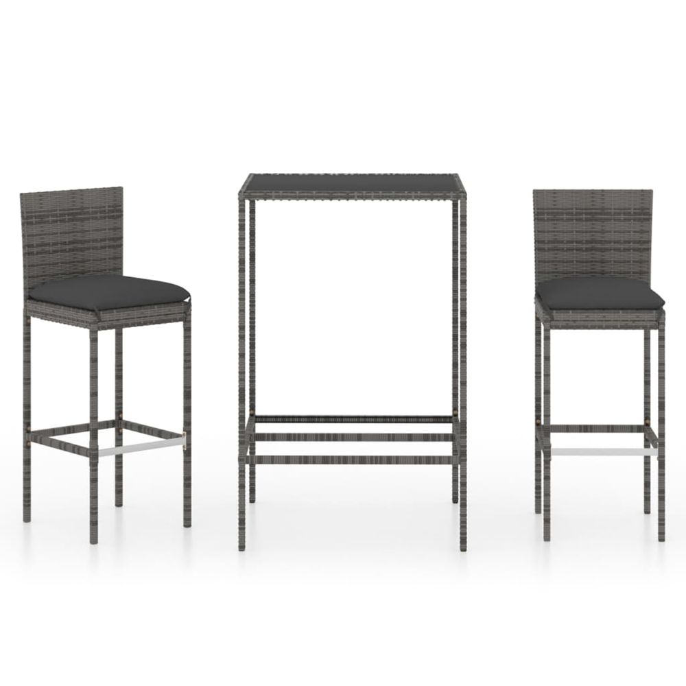 Ensemble de bar de jardin 3 pcs et coussins résine tressée gris