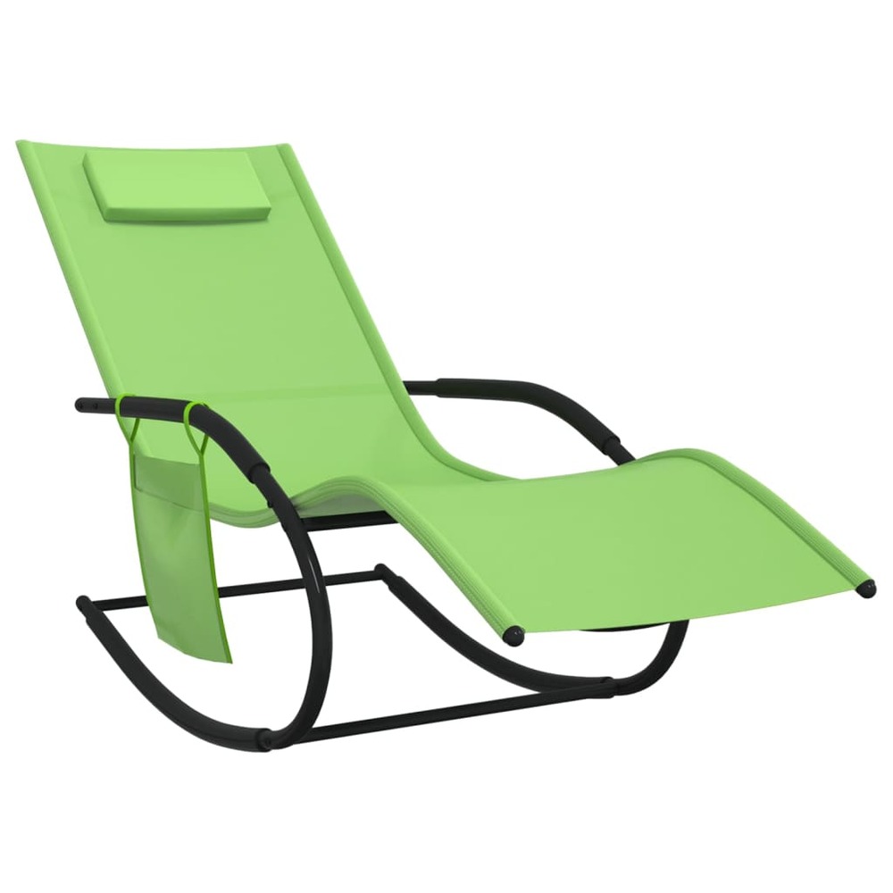 Transat chaise longue bain de soleil lit de jardin terrasse meuble d'extérieur à bascule acier et textilène vert
