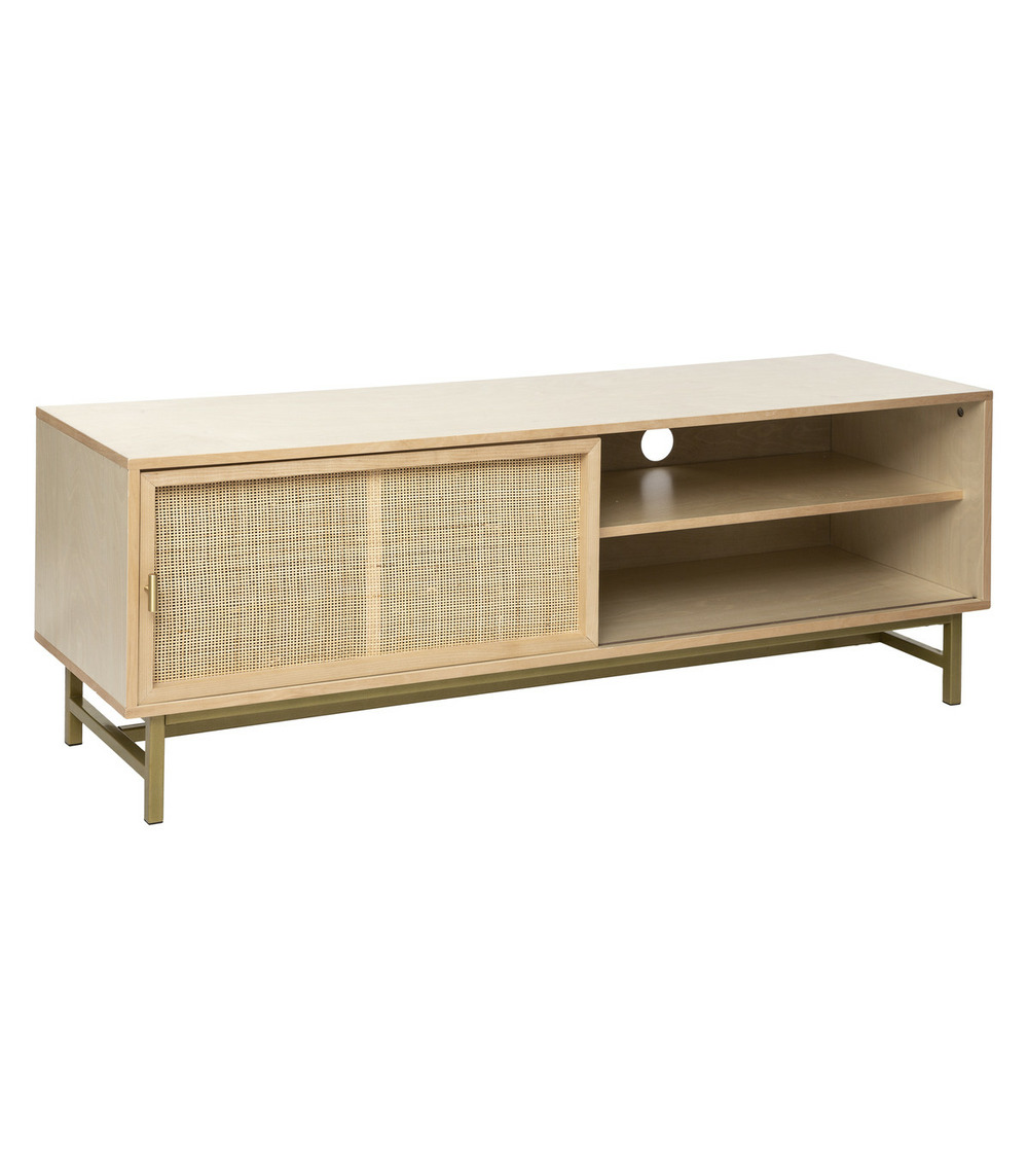 Meuble tv 1 en bois et cannage rotin 140 x 40 x 50 cm