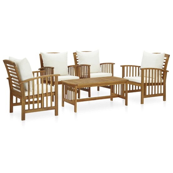 Salon de jardin 5 pcs avec coussins bois d'acacia solide