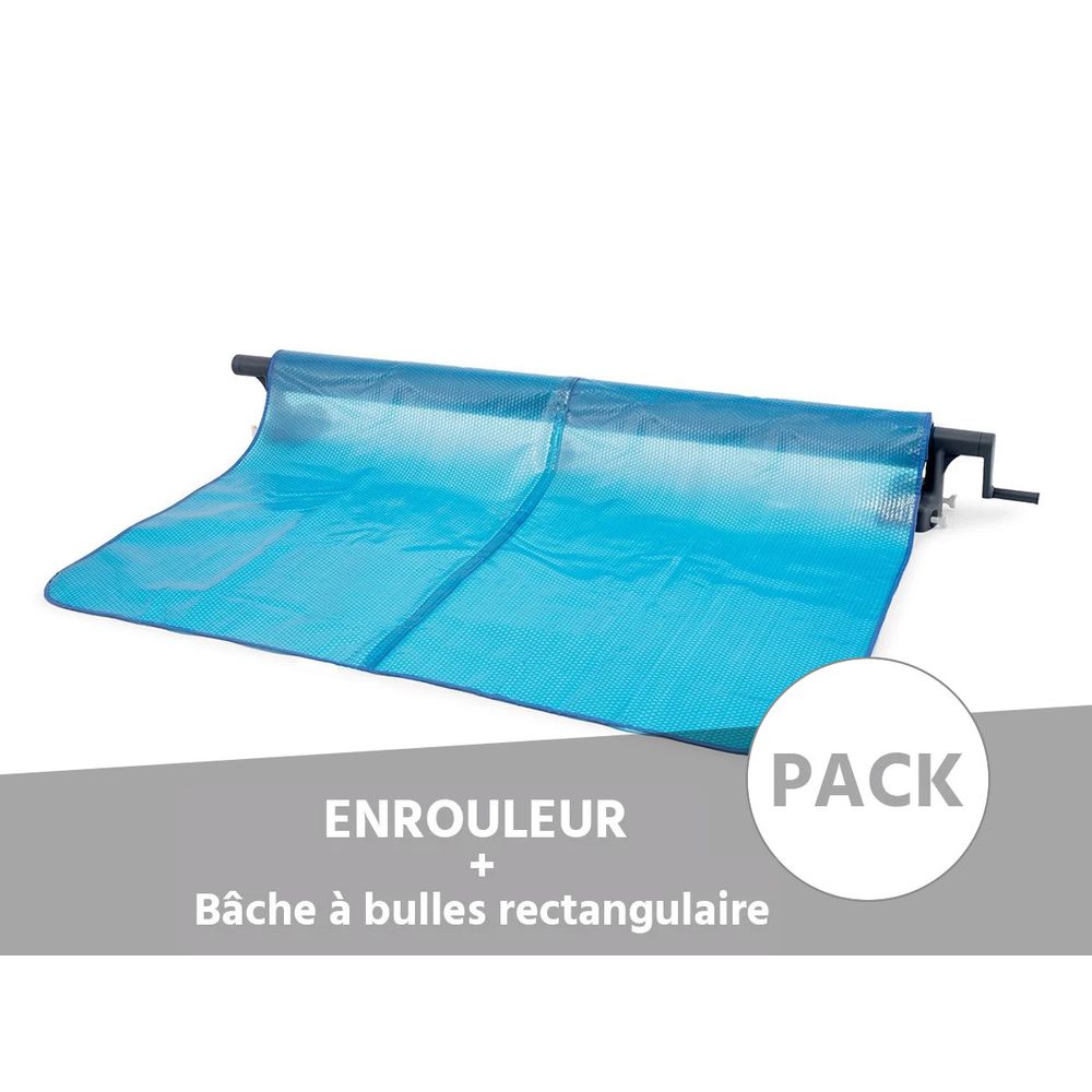 Enrouleur + bâche à bulles pour piscine tubulaire rectangulaire 5,49 x 2,74 m