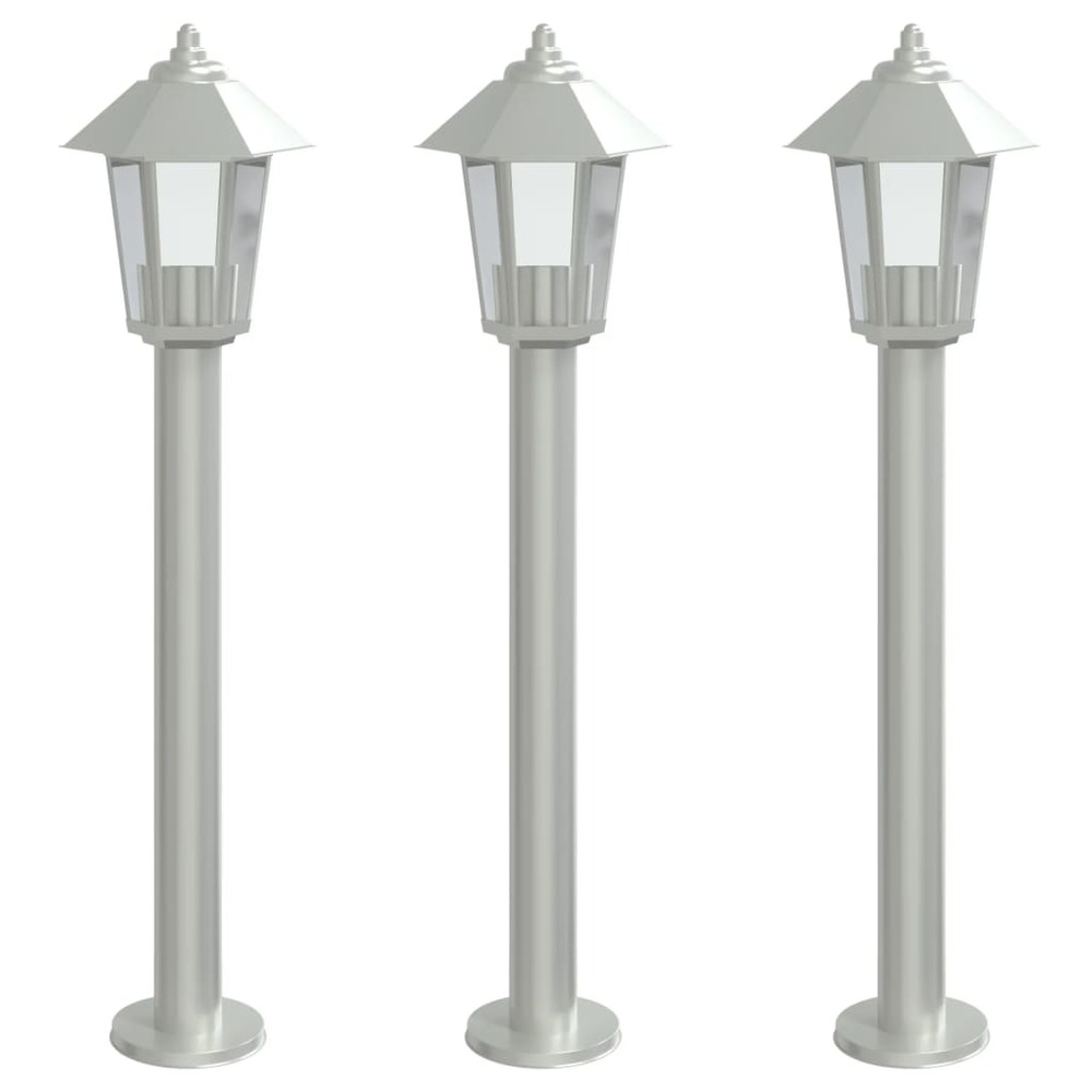 Lampadaires d'extérieur 3 pcs argenté 80 cm acier inoxydable argent