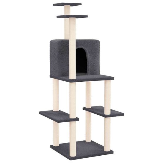 Arbre à chat avec griffoirs en sisal gris foncé 144,5 cm