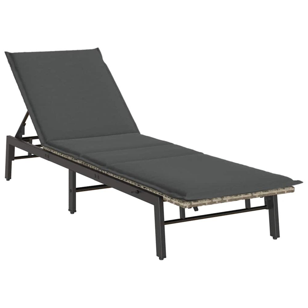 Chaise longue avec coussin en rotin synthétique gris clair bain de soleil