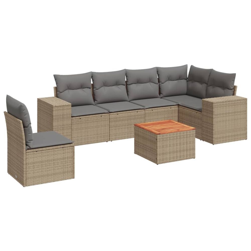 Salon de jardin avec coussins 7 pcs beige résine tressée