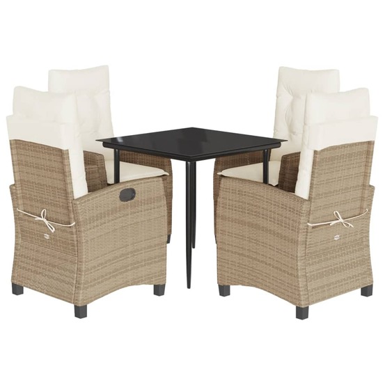 Ensemble à manger de jardin avec coussins 5pcs beige poly rotin
