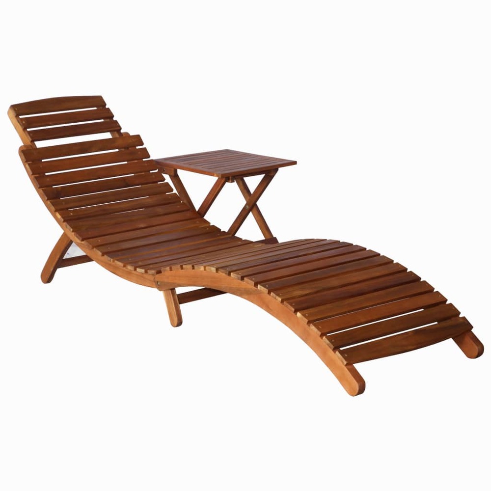 Transat chaise longue bain de soleil lit de jardin terrasse meuble d'extérieur avec table bois d'acacia massif marron 02_0012