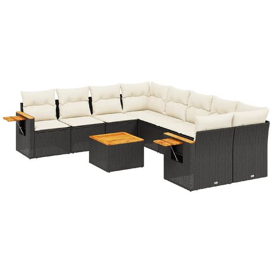 Salon de jardin 9 pcs avec coussins noir résine tressée