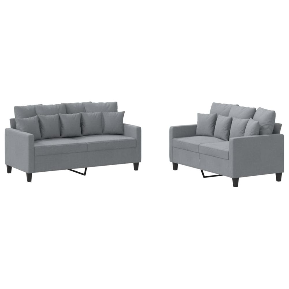 Ensemble de canapés 2 pcs avec coussins gris clair tissu
