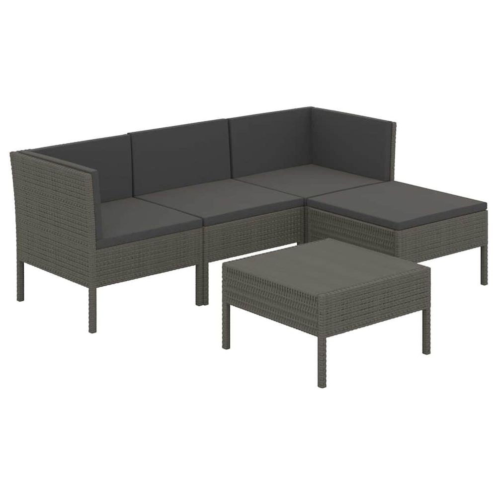 Salon de jardin 5 pcs avec coussins résine tressée gris