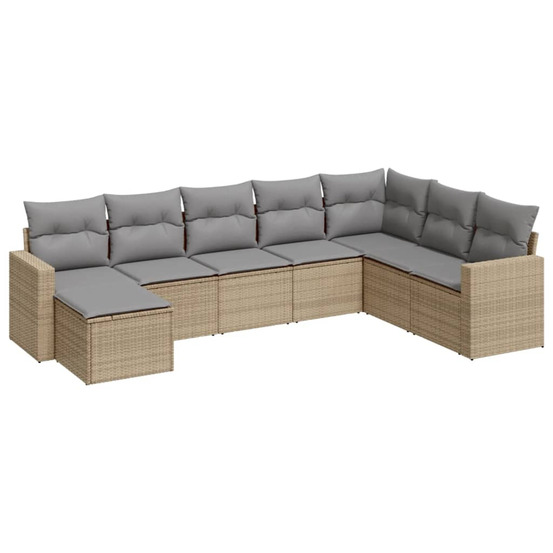 Salon de jardin avec coussins 8 pcs beige résine tressée