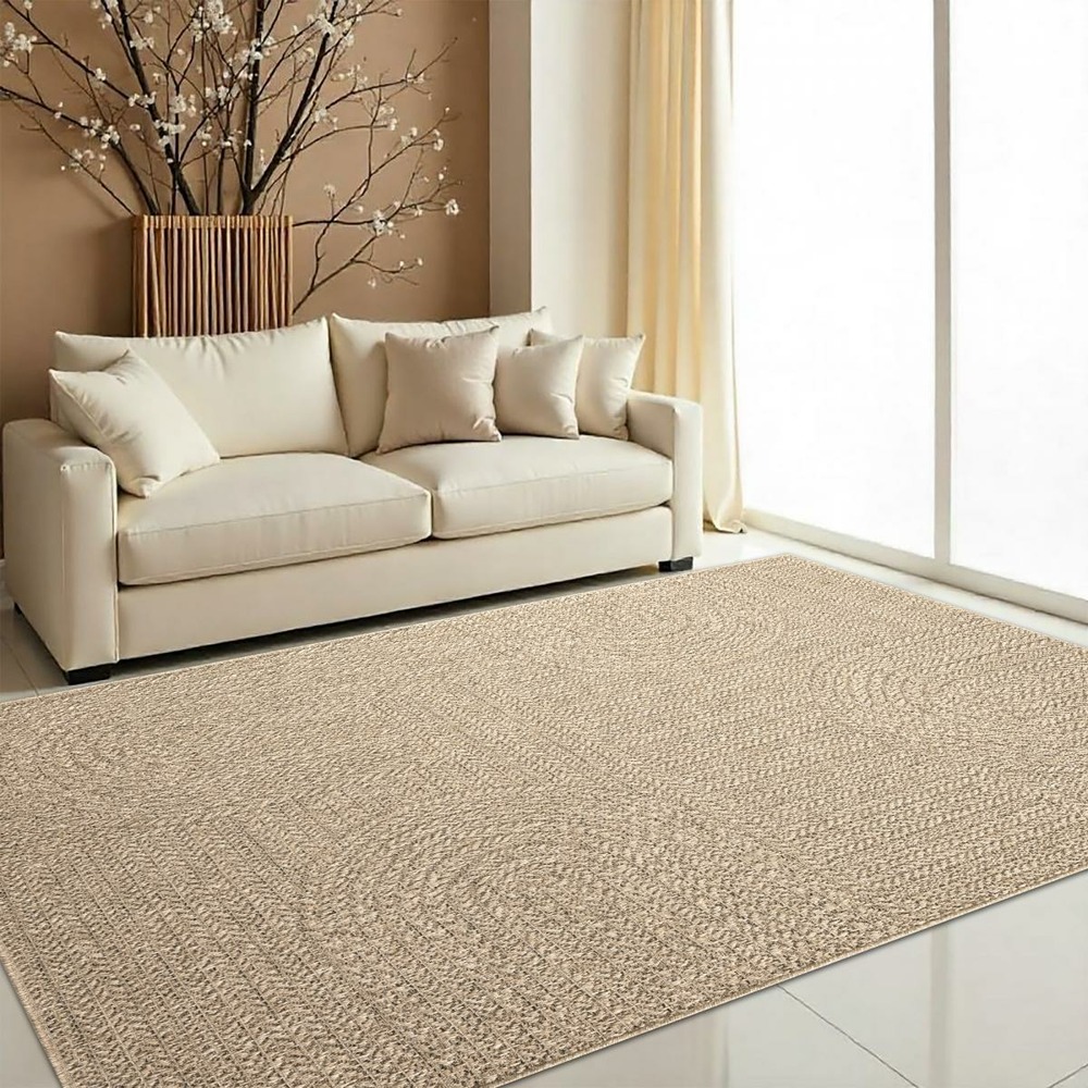 Tapis extérieur intérieur 80x150 lyn13 reza aspect jute motif arc-en-ciel ton sur ton