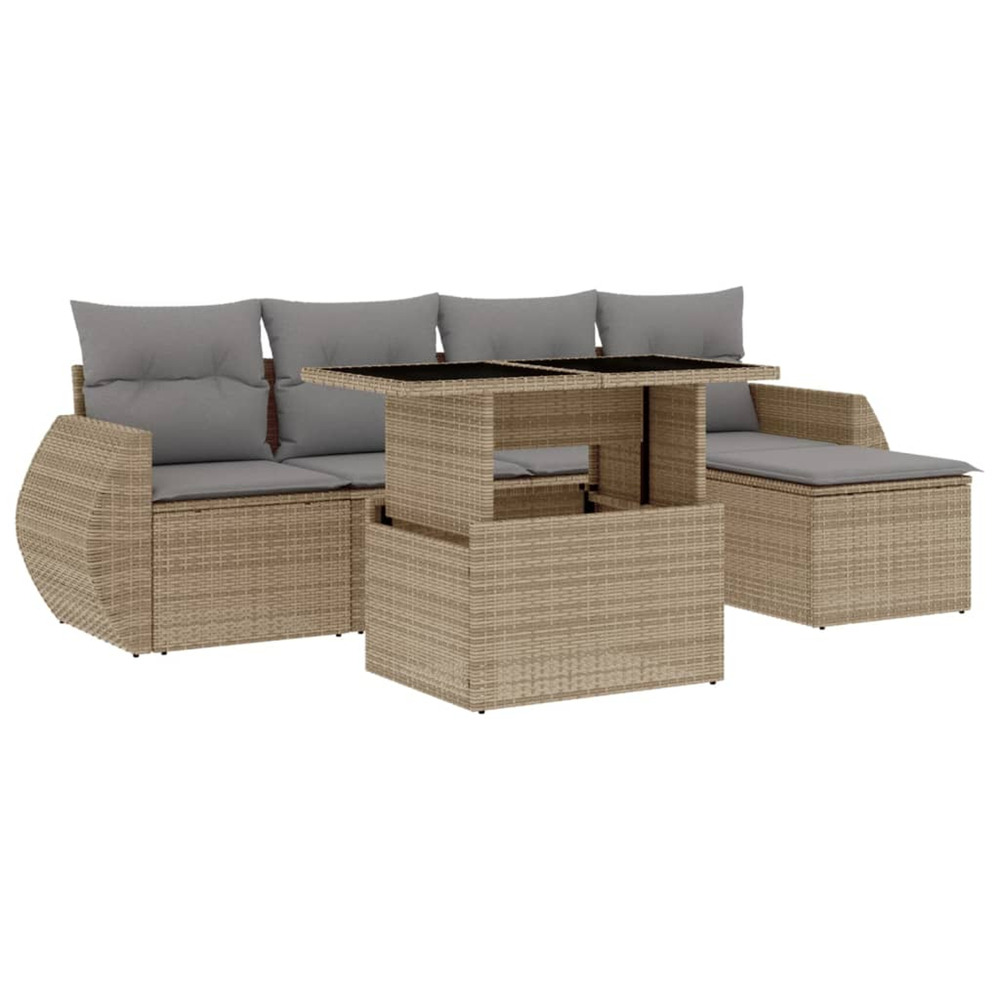 Salon de jardin avec coussins 6 pcs beige résine tressée