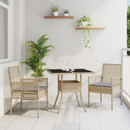 Ensemble de salle à manger pour jardin 3 pcs beige polyrotin