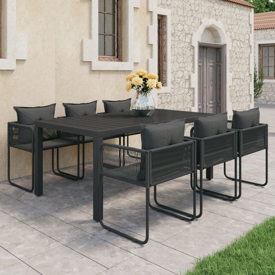 Ensemble à manger de jardin 7 pcs pvc résine tressée noir