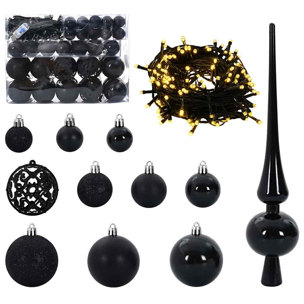 Ensemble de boules de noël avec 150 led 61 pcs noir plastique
