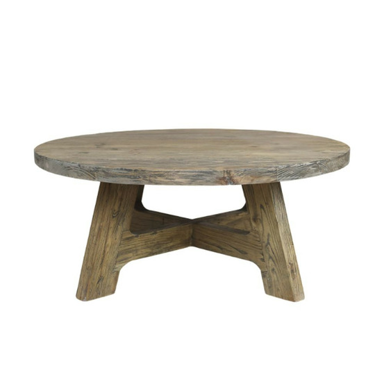 Table basse antique en bois recyclé marron ø.90 x ht.38 cm