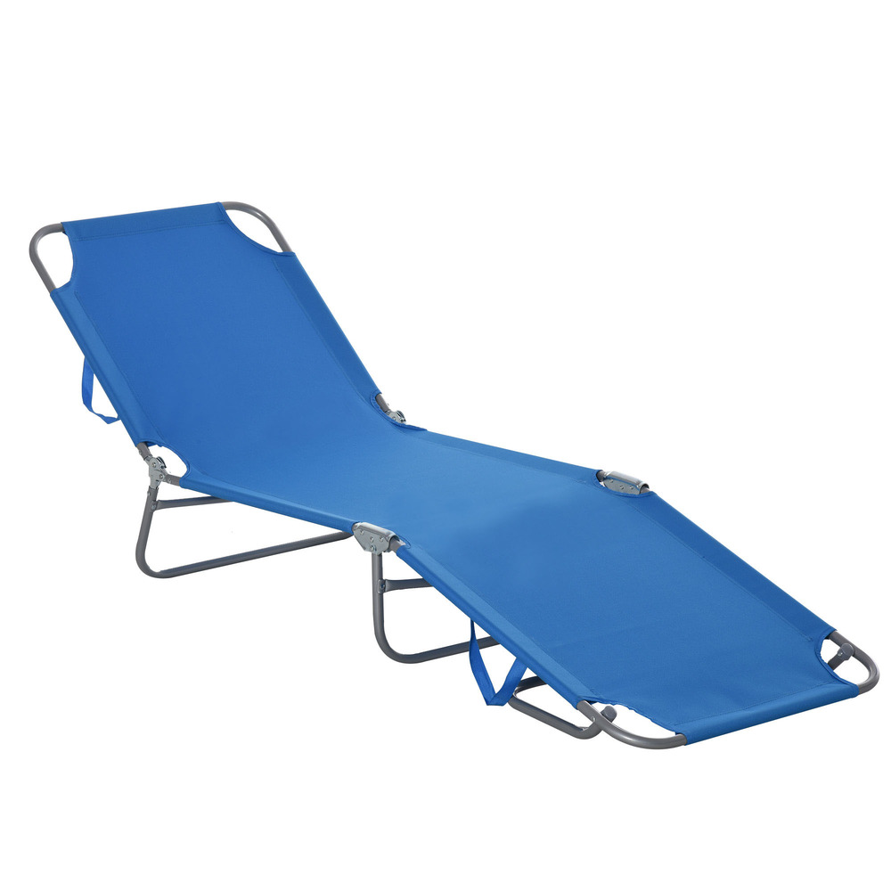 Transat pliable cadre acier inoxydable dossier réglable 187×55×24cm bleu