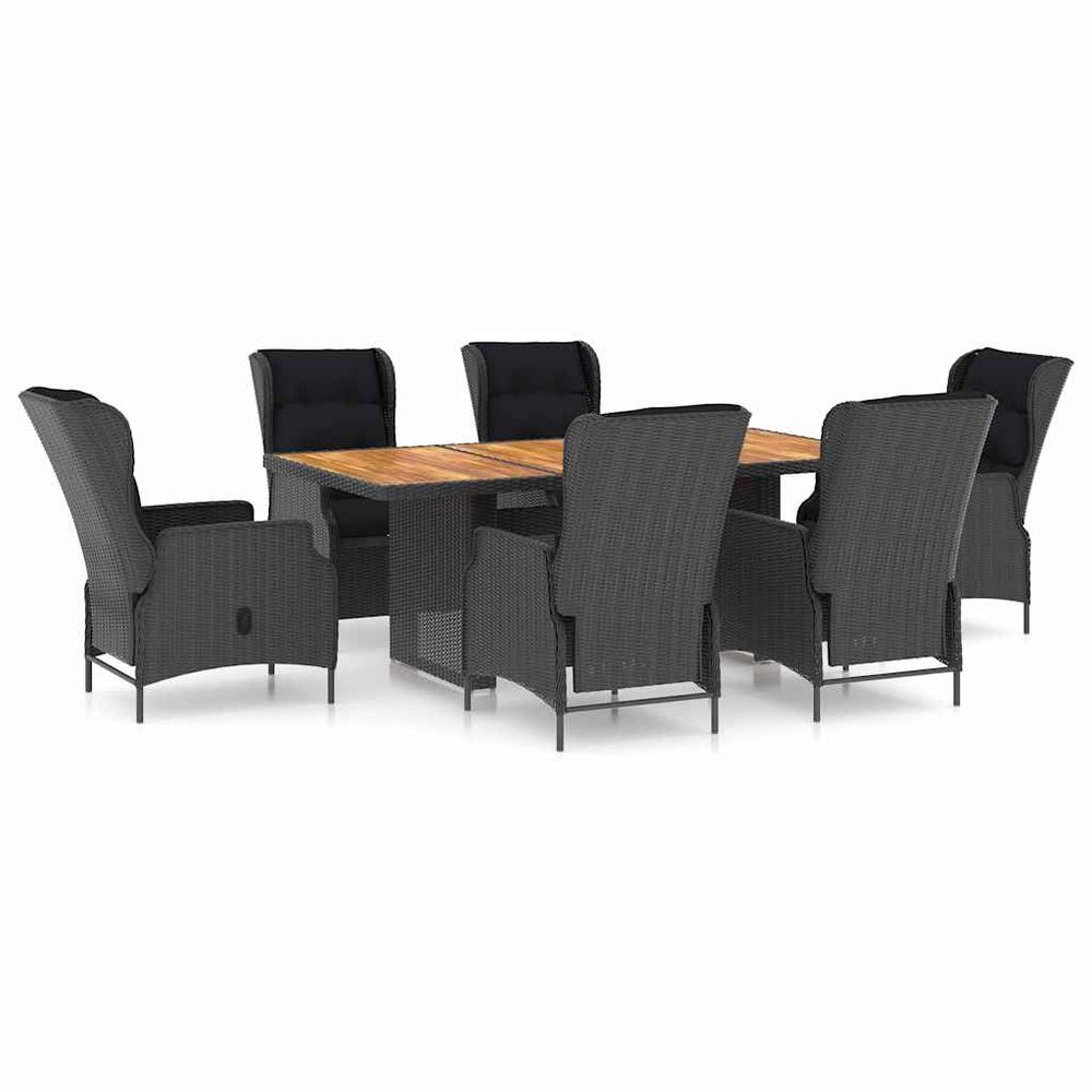 Ensemble à manger d'extérieur 7pcs et coussins rotin gris foncé